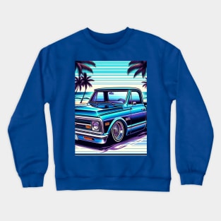 Chevy C10 Lowrider Beach Theme Design - Classic Car Meets Summer Vibes Crewneck Sweatshirt